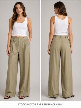 Showpo Beige High Waist Wide Leg Pants Boho Minimalist Tailored Flowy Chic 10